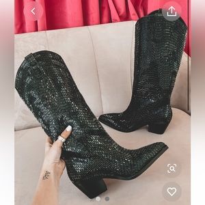 Boutique Sparkley Black Cowboy Boots